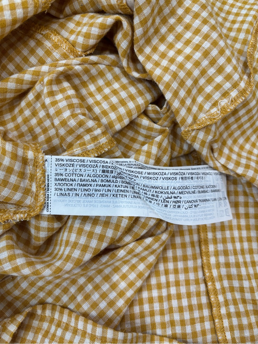 Mango lagenlook mustard gingham V-neck puff sleeve button up resort crop blouse - Picture 10 of 16